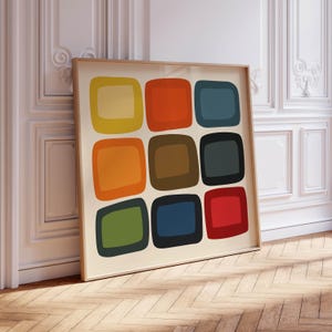 Stampa quadrata a blocchi di colore retrò – Arte murale moderna di metà secolo