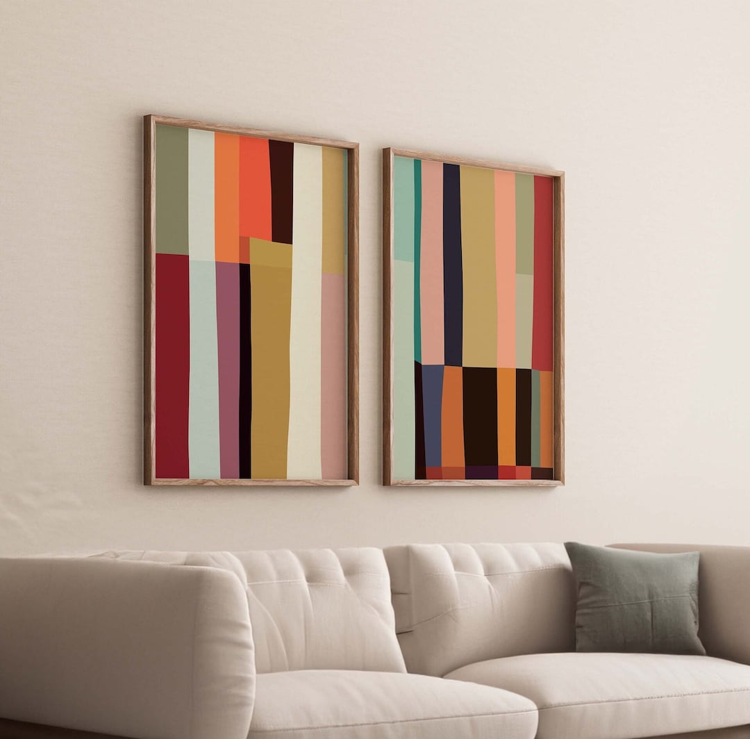 Set of 2 Color Block Wall Art – Modern Abstract Print Set in Bold Tones ...