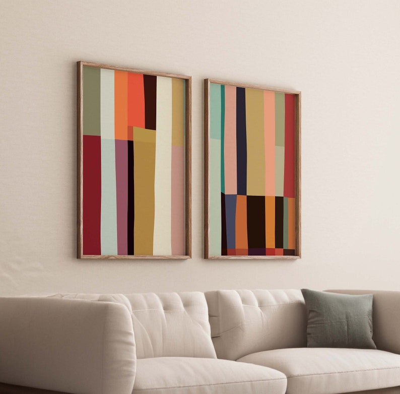 Set of 2 Color Block Wall Art – Modern Abstract Print Set in Bold Tones ...