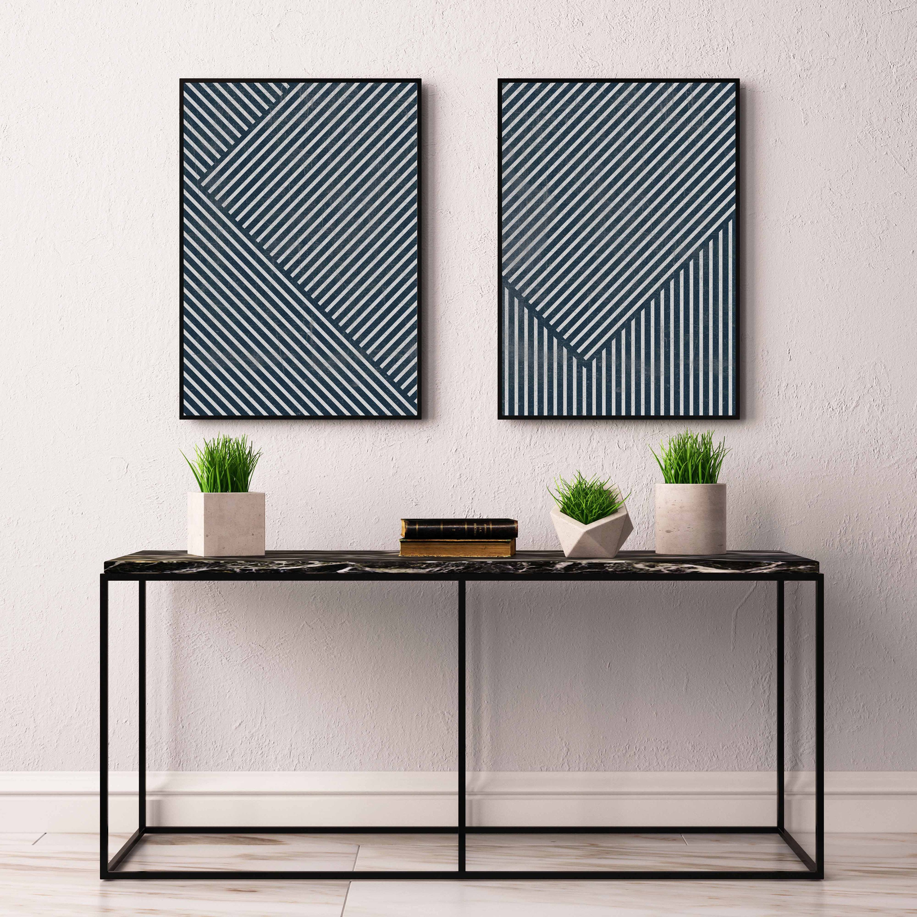 Set of 3 Navy Blue Wall Art Navy Home Decor Line Art Navy Etsy
