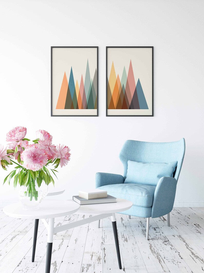 Set of 2 Abstract Prints Mid Century Modern Art Downloadable Etsy