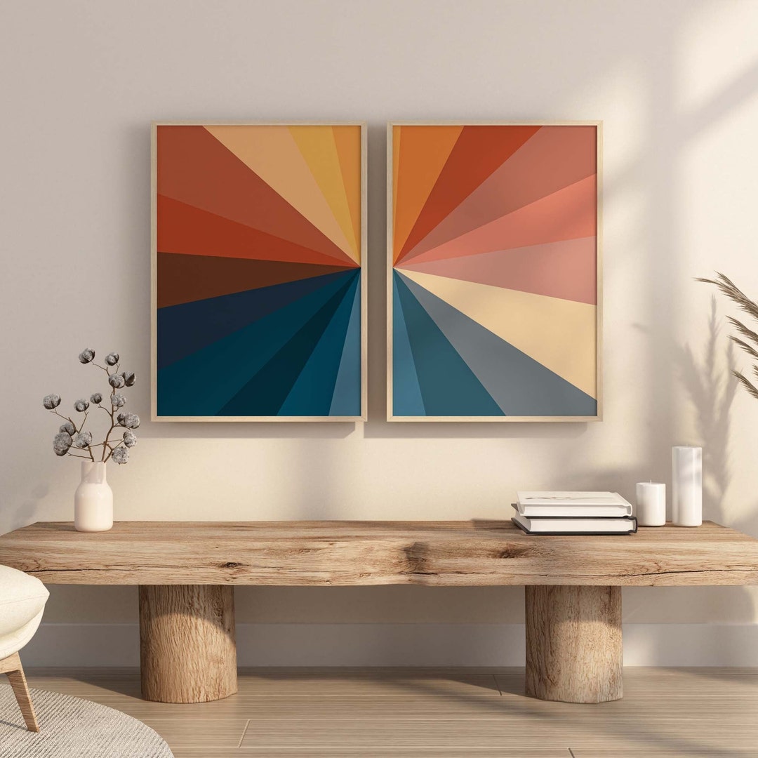 Set of 2 Retro Colorful Art Set - Modern Abstract DIGTIAL Prints - Etsy