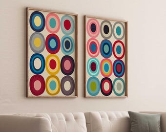 Set of 2 Colorful Abstract Circle Art Prints