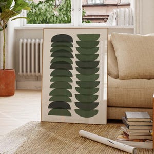 Impression d'art moderne vert foncé du milieu du siècle