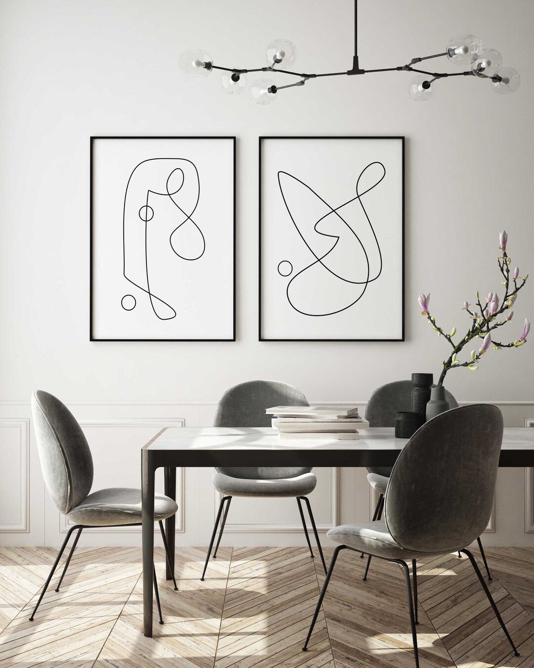 Set of 2 Modern Continuous Line Drawing Digital Art Prints - Etsy