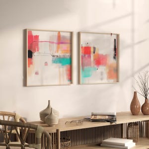 Set di 2 stampe di dipinti astratti colorati quadrati Boho