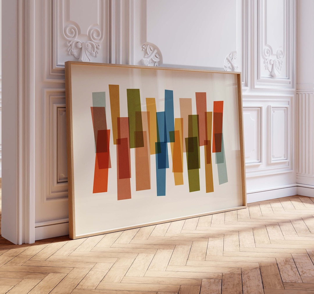 Retro Abstract Shapes Art Print - Bold Mid Century Modern Digital Wall ...