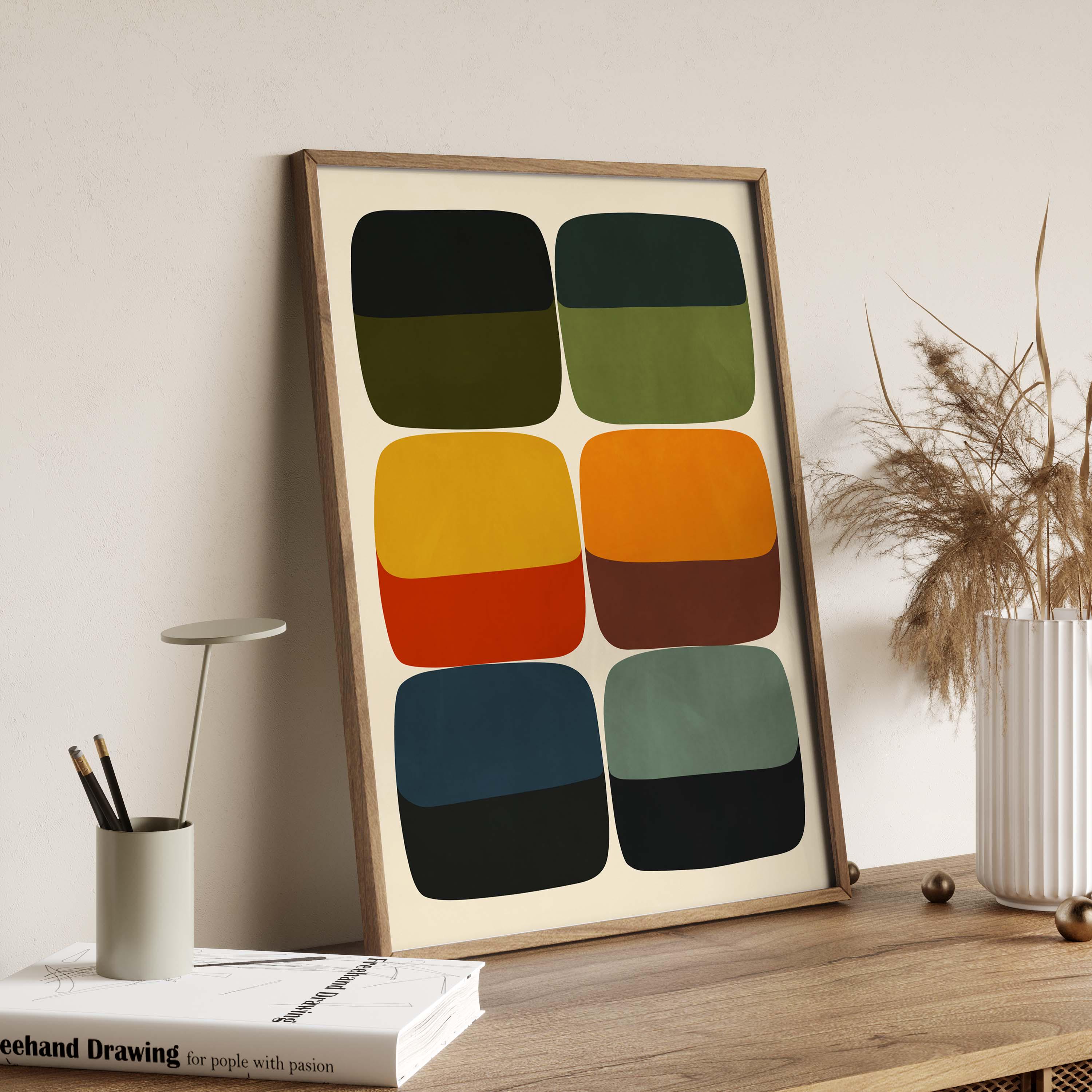 Bold Mid Century Modern Abstract Print - Digital Bold Retro Shapes in ...