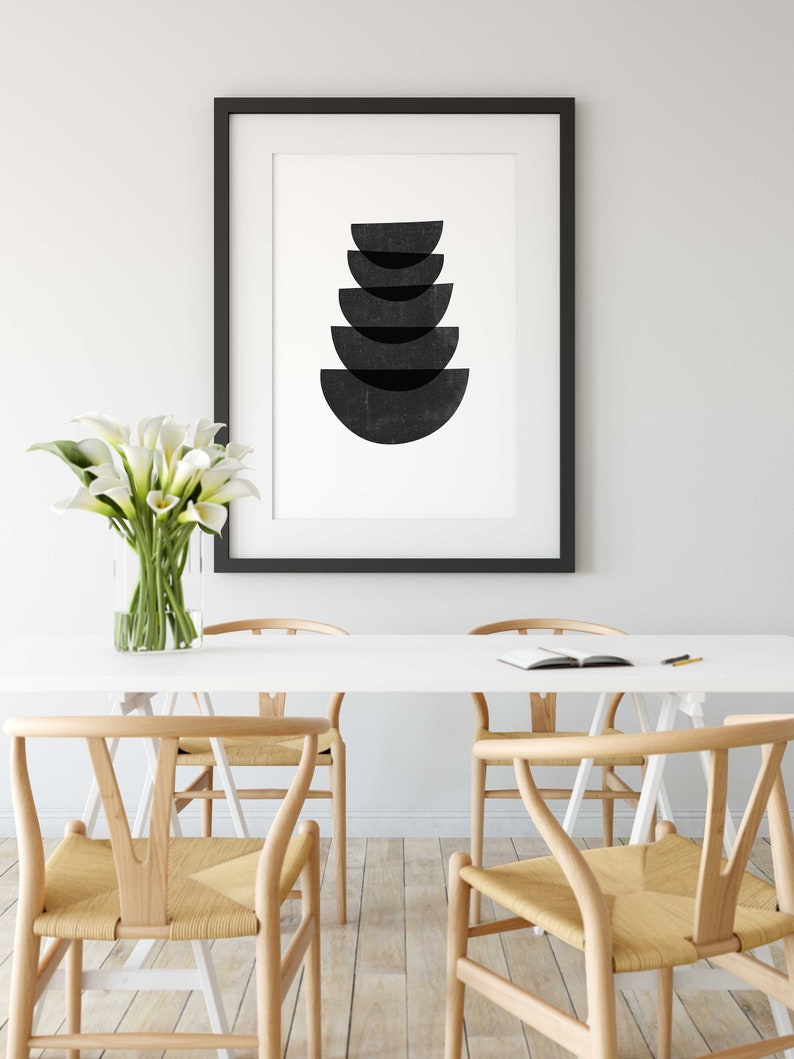 Black and White Mid Century Printable Art Abstract Art Etsy