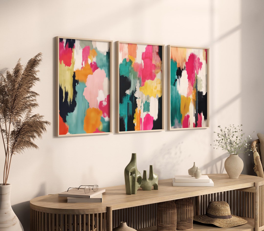 Digital Bright Colored Wall Art Set of 3 Colorful Abstract - Etsy