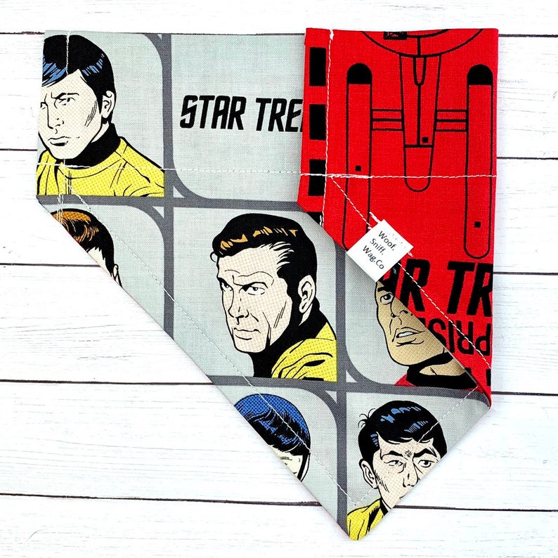 Star Trek inspired Movie Collection pet Accessory \u2022 Through the collar or Tie on pet bandana \u2022 for teacup and XL dogs \u2022 Snaps