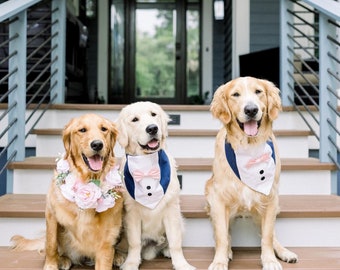 Tuxedo Dog/Cat Bandana • Bandana and Bow tie • fully customizeable to wedding colors • Wedding Dogs/Cats • Custom Order, no returns