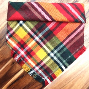 Spiced Plaid • Through the collar or Tie on SQUARE pet bandana fray or no fray • for teacup and XL dogs • machine washable