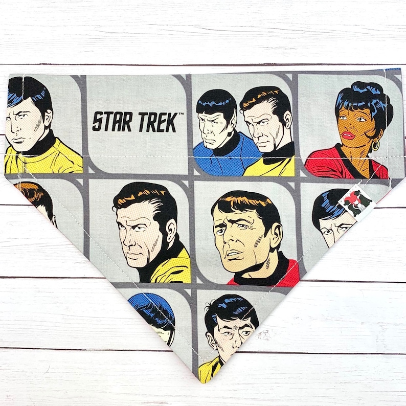 Star Trek inspired Movie Collection pet Accessory \u2022 Through the collar or Tie on pet bandana \u2022 for teacup and XL dogs \u2022 Snaps
