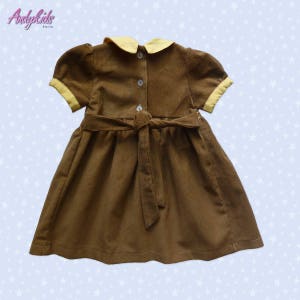Children's clothing light brown yellow velvet dress short sleeves Size 1 year image 2
