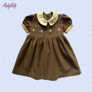 Children's clothing light brown yellow velvet dress short sleeves Size 1 year image 1