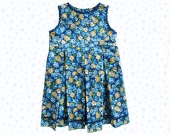 Children's pleated dress, sleeveless floral velvet 2 years, 3 years, 4 years, 5 years, 6 years, 8 years, 10 years