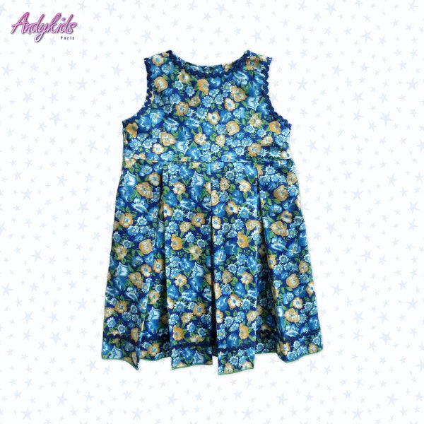 Robe plissée enfant, velours fleuri sans manches 2ans, 3ans, 4ans, 5ans, 6ans, 8ans, 10ans