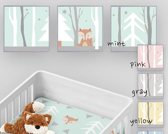 Woodland Nursery-Woodland Nursery Decor-Woodland Nursery Art-Neutral Nursery-Boy Nursery-Fox Nursery-Girl Nursery-Woodland Wall Decor