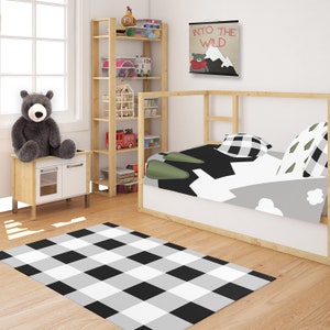 Mountain Theme Nursery Room Rug-Buffalo Check Rug-Woodland Nursery Decor-Woodland Nursery Rug-Boy Nursery Room Rug-Boy Bedroom Rug
