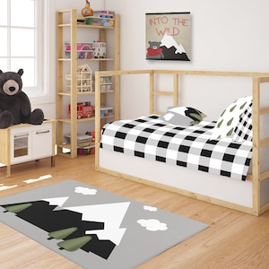 Mountain Theme Nursery Room Rug-Woodland Nursery Decor-Woodland Nursery Rug-Boy Nursery Room Rug-Boy Bedroom Rug