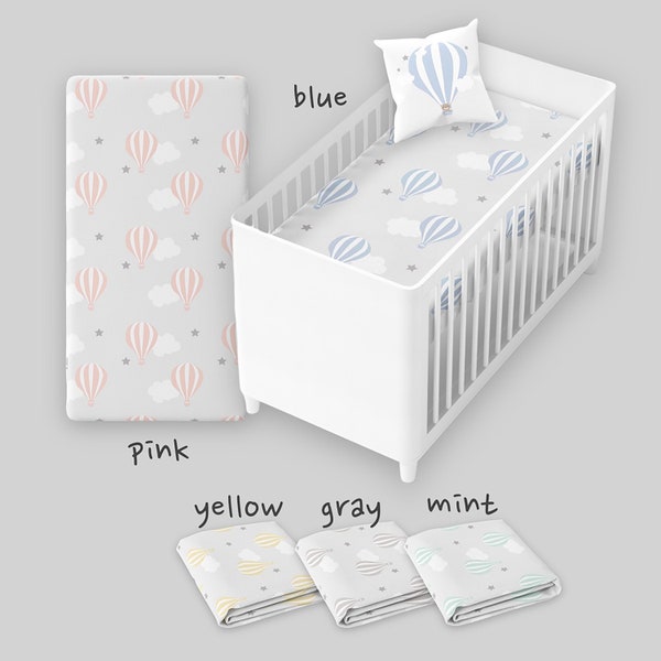 Hot Air Balloon Crib Sheet-Fitted Jersey Knit Crib Sheet–Changing Pad Cover-Girl Nursery-Boy Nursery-Neutral Nursery-Hot Air Balloon Nursery