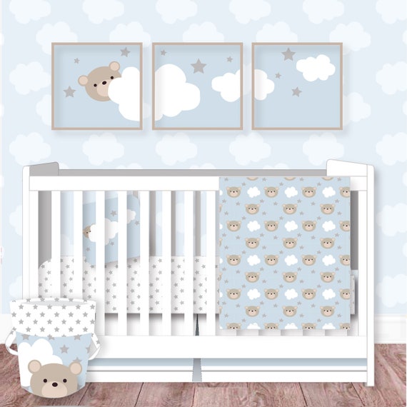 Woodland Bear Nursery Bedding Bear Crib Bedding Blue Etsy