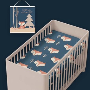 Woodland Nursery Crib Sheet-Fitted Crib Sheet-Knit Crib Sheet-Fox Crib Sheet-Changing Pad Cover-Fox Nursery-Neutral Nursery-Woodland Decor image 4