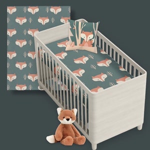 Woodland Nursery Crib Sheet-Fitted Crib Sheet-Knit Crib Sheet-Fox Crib Sheet-Changing Pad Cover-Fox Nursery-Neutral Nursery-Woodland Decor image 3