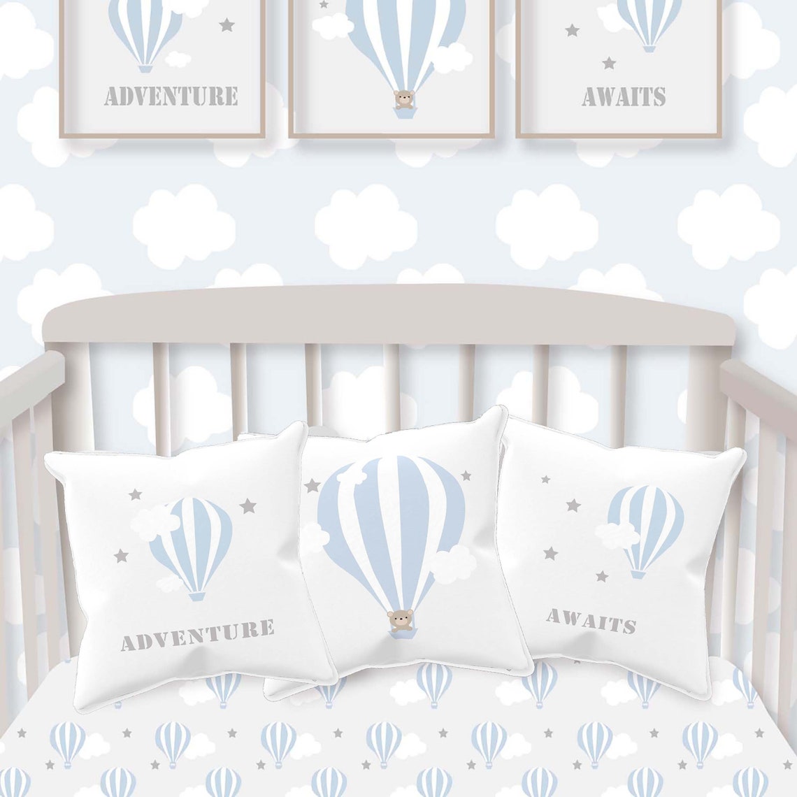 Hot Air Balloon Pillow Setbaby Pillowgrey & Blue Nurseryboy Etsy