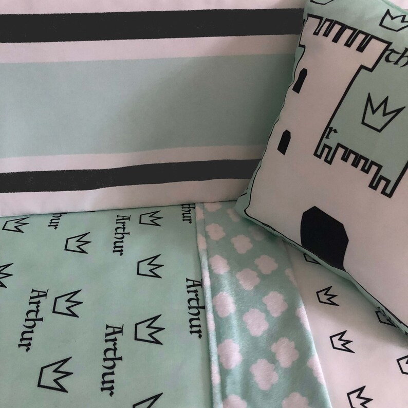 Fairytale Castle Nursery-Personalized Baby Blanket-Knight and Dragon Baby Blanket Set-Princess Baby Blanket Set-Mint Minky Baby Blanket