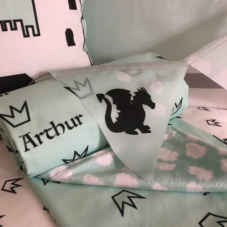 Fairytale Castle Nursery-Personalized Baby Blanket-Knight and Dragon Baby Blanket Set-Princess Baby Blanket Set-Mint Minky Baby Blanket