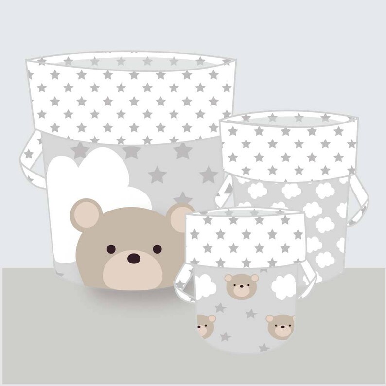 Woodland Nursery Décorbear Storage Basketsgrey Neutral Etsy