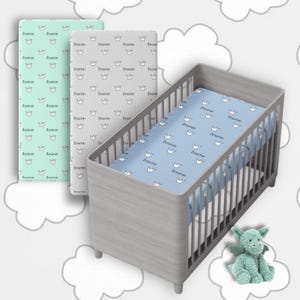 Knight Theme Nursery Crib Sheet-Fitted Jersey Knit Crib Sheet-Changing Pad Cover-Royal Crown Sheet-Gray Nursery-Mint Nursery-Boy Nursery