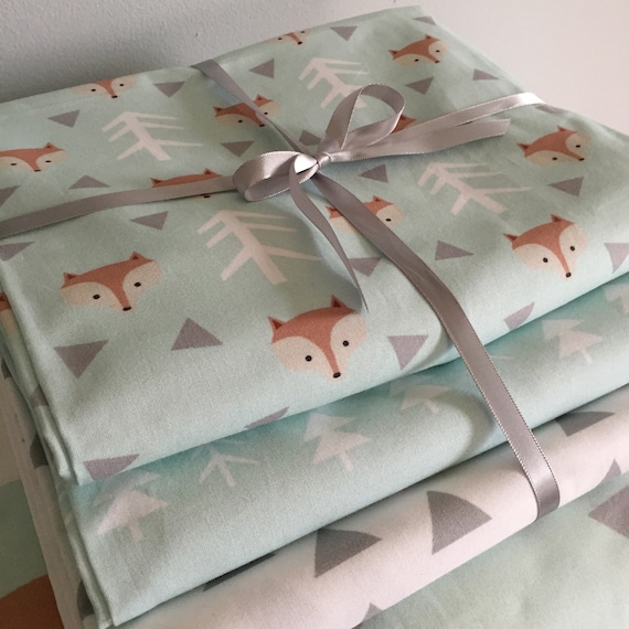 Woodland Nursery Fitted Crib Sheetmint Neutral Nursery Fox Etsy