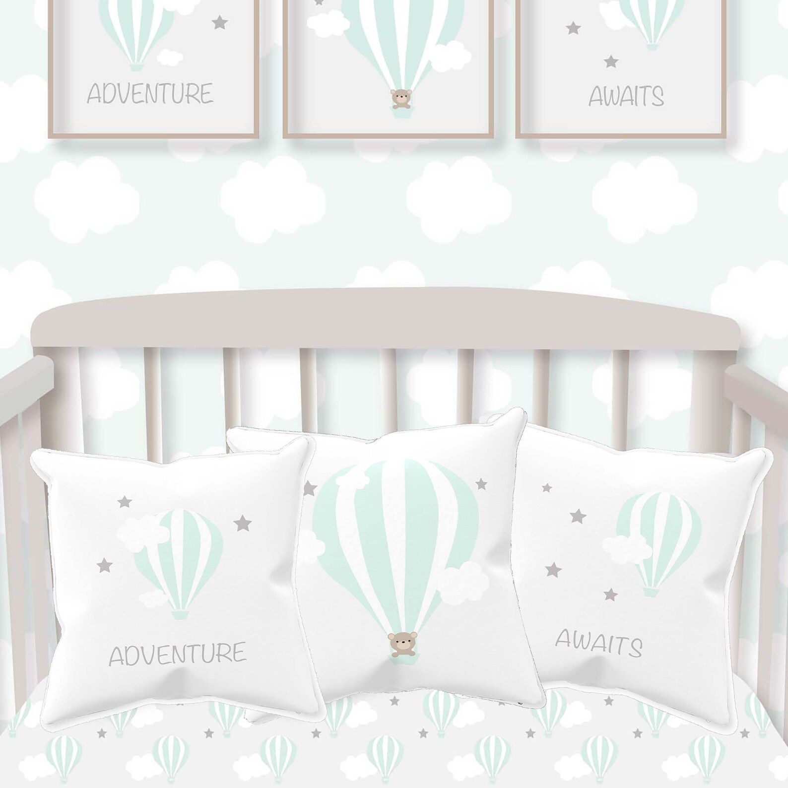 Hot Air Balloon Pillow SetBaby PillowGrey&Mint Etsy