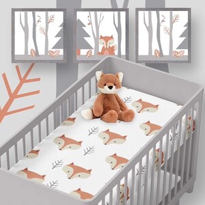 Woodland Nursery Crib Sheet-Fitted Crib Sheet-Knit Crib Sheet-Fox Crib Sheet-Changing Pad Cover-Fox Nursery-Neutral Nursery-Woodland Decor image 2