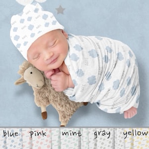 Personalized Baby Swaddle Set-Cloud Swaddle and Beanie-Newborn Gift Set-Baby Photo Prop-Newborn Photo Prop-Personalized Baby Shower Gift