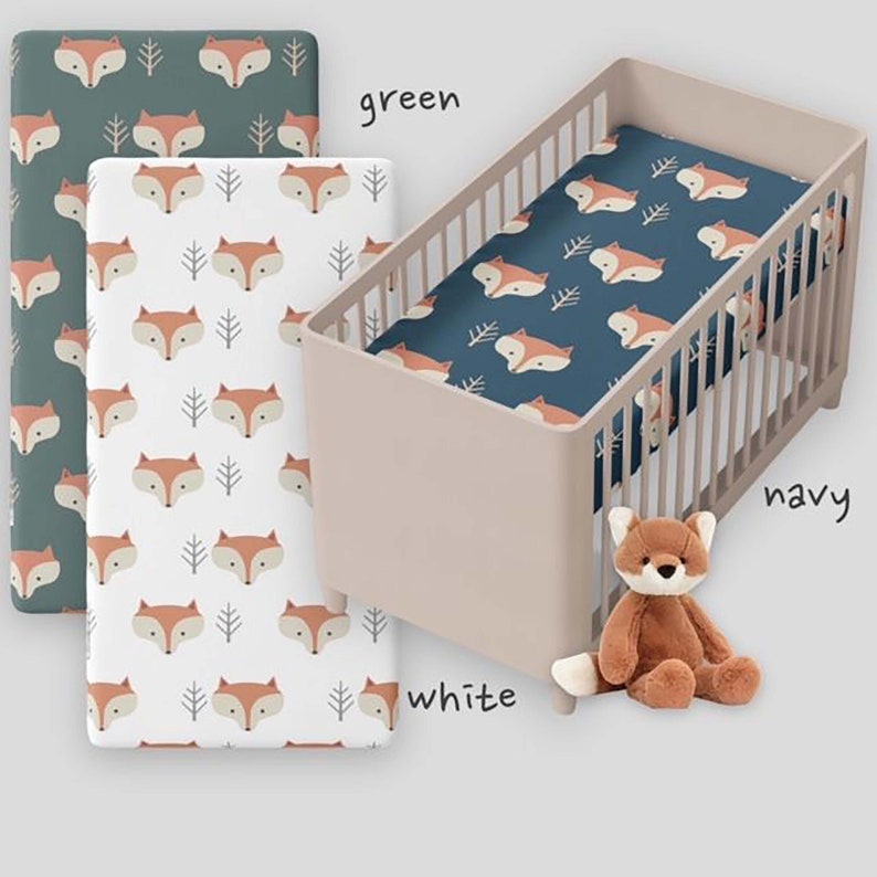 Woodland Nursery Crib Sheet-Fitted Crib Sheet-Knit Crib Sheet-Fox Crib Sheet-Changing Pad Cover-Fox Nursery-Neutral Nursery-Woodland Decor image 1