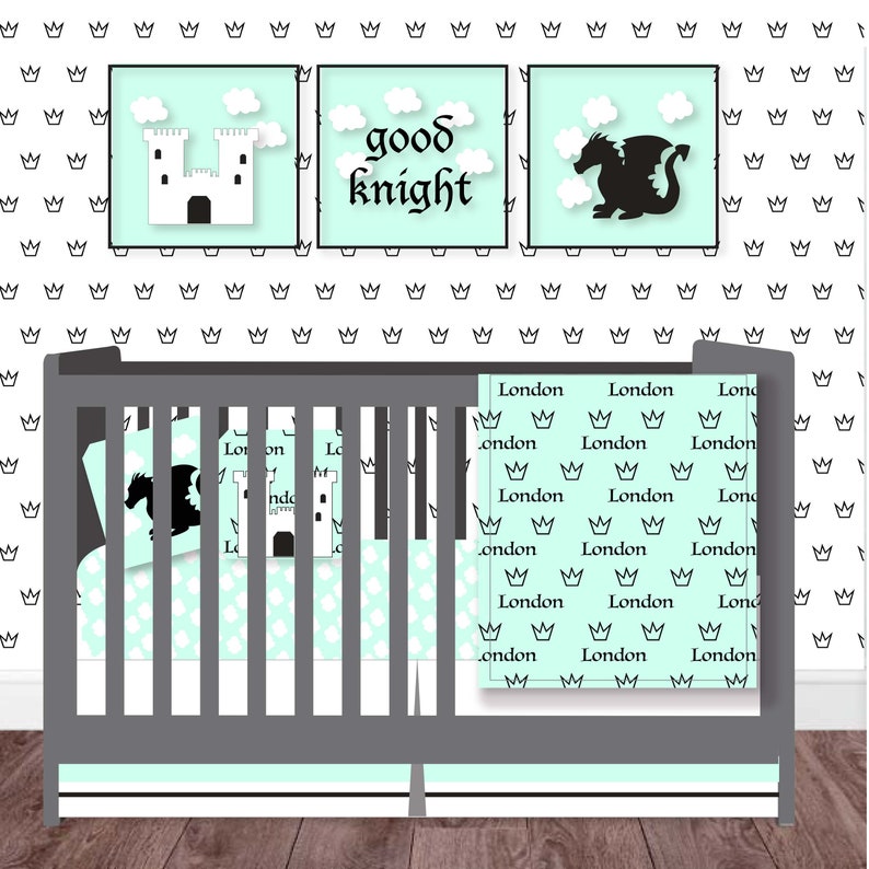 Fairytale Castle Nursery-Personalized Baby Blanket-Knight and Dragon Baby Blanket Set-Princess Baby Blanket Set-Mint Minky Baby Blanket