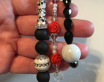 3 Stack-able Bracelets- Black and Roses Set