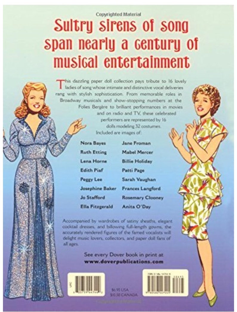 Famous Torch Singers Paper Dolls Etsy