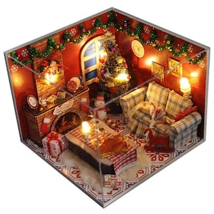 Christmas Living room Scene Musical Dollhouse/ Room Kit- Diorama / 3D Model