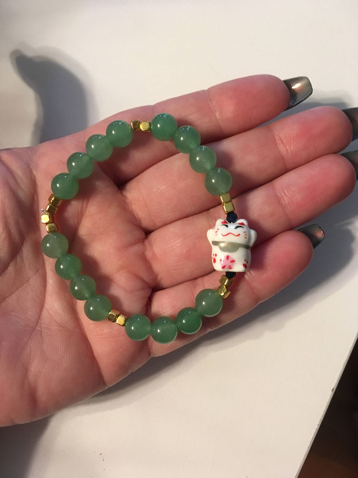Jade Porcelain Maneki Neko Lucky Cat Bracelet Etsy