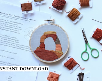 PATTERN + GUIDE: Delicate Arch, Arches National Park Beginner Embroidery Pattern - DIY, download, pattern