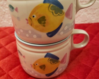 Juego de 2 tazas estilo vintage de los años 90 de Studio Nova: Barrera de Coral // Y 2310 ~Se venden juntas