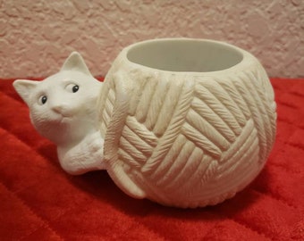 Teleflora~ Trinket Jar ~ Kitty Cat With Ball Of Yarn ~