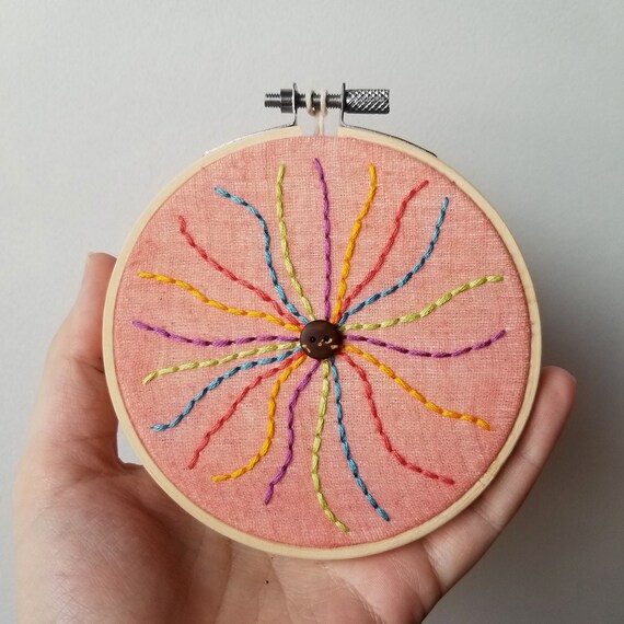 Handmade Abstract Decor Colorful Spiral Embroidery Hoop Art