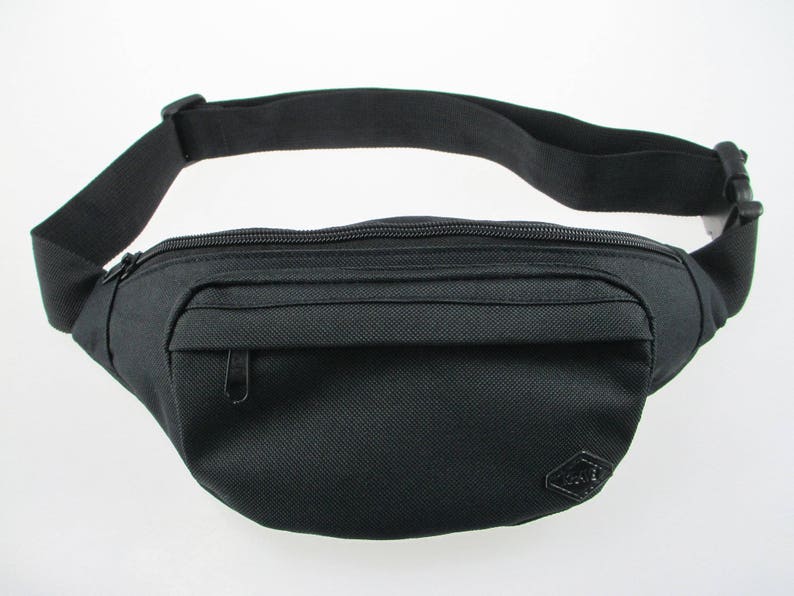 Black Fanny Pack for Women and Men- durable, built-in wallet for cards and money, water resistant, perfect waist pack for travel 