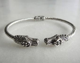 Gorgeous sterling silver bracelet for men with dragon heads / Dragon bracelet cuff bracelet mens bracelet bangle bracelet twisted bracelet